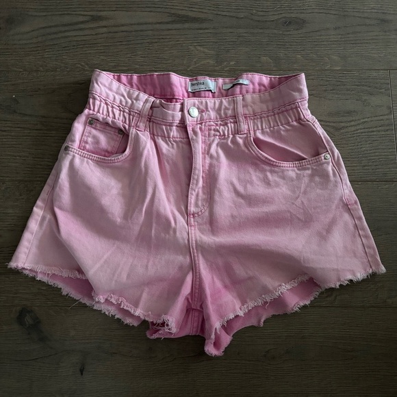 High Rise Pink Jean Shorts  Bershka - Picture 1 of 2